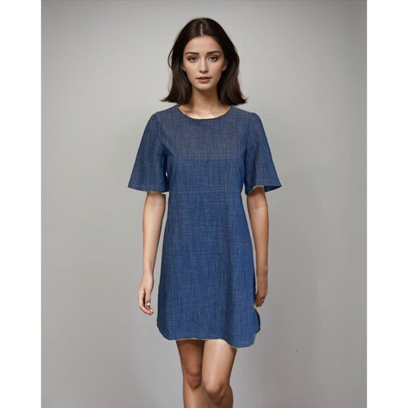 WAYF Dress Women Sz M Blue 100% Cotton Simple Minimalist Office - Picture 1 of 11
